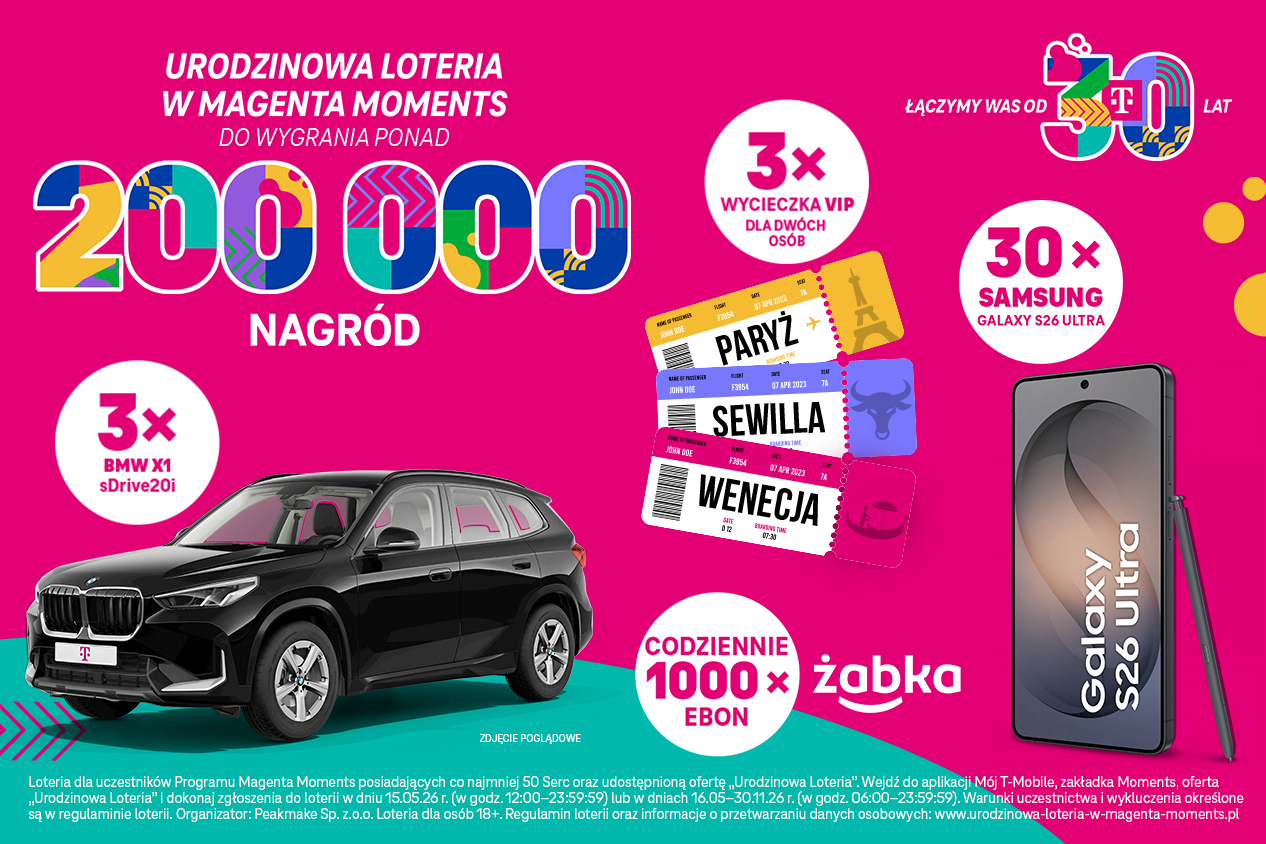 Świętuj 30 lat T-Mobile i wygrywaj każdego dnia w Urodzinowej Loterii Magenta Moments
