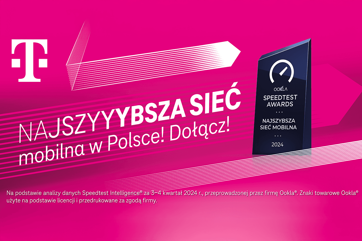 T-Mobile Polska ponownie z nagrodą Ookla dla Najszybszej Sieci Mobilnej w Polsce. Mobilna sieć operatora także najbardziej niezawodna.