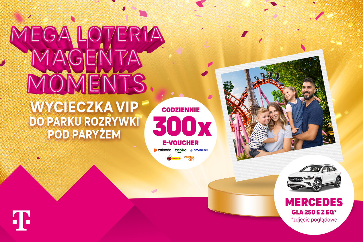 Mega Loteria w T-Mobile trwa! Każdego dnia czekają wyjątkowe nagrody, a dla zwycięzcy I etapu - rodzinny wyjazd do parku rozrywki pod Paryżem!