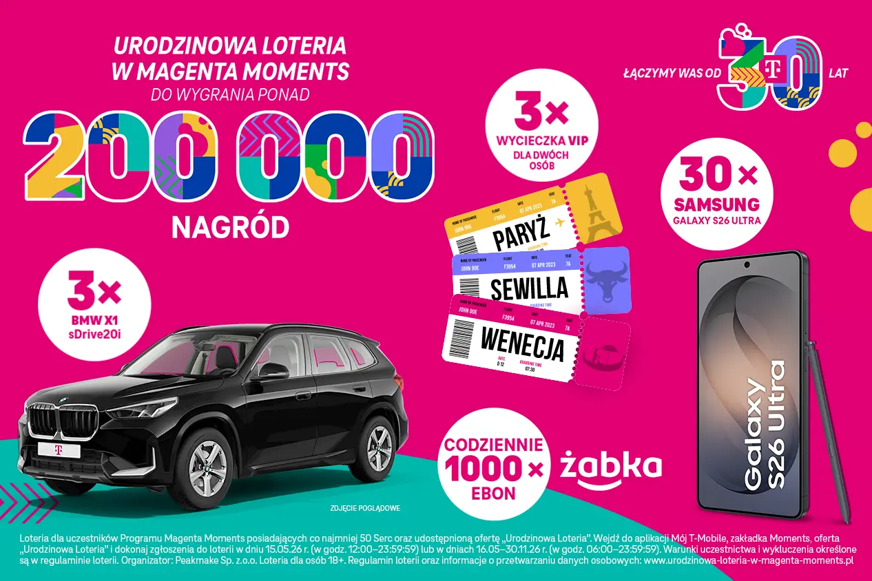 Świętuj z nami 30 lat T-Mobile i wygrywaj każdego dnia w Urodzinowej Loterii w Magenta Moments!